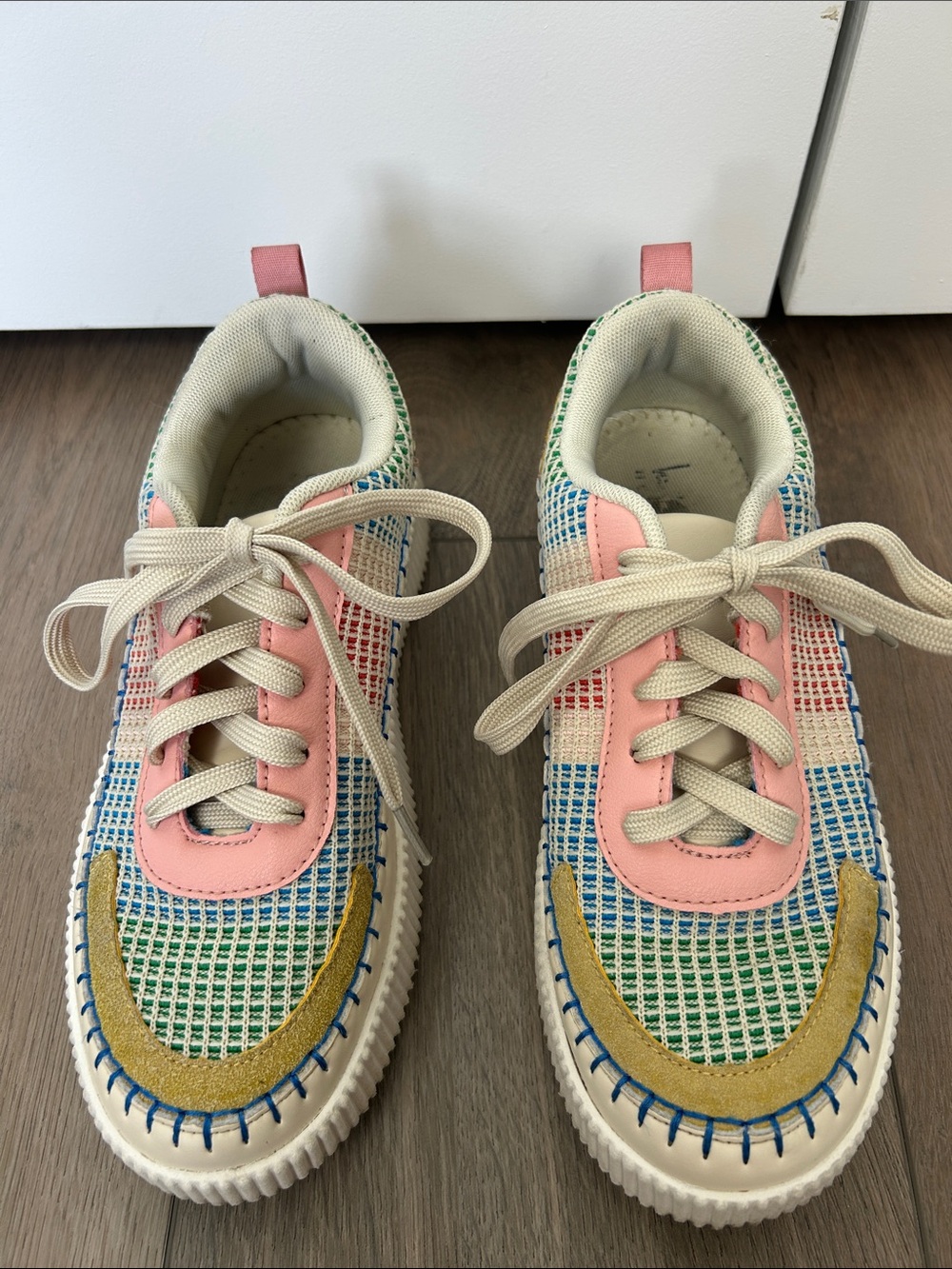 Nicole Miller Multicolor Mesh Sneakers with Pink & Gold Accents Size 7.5